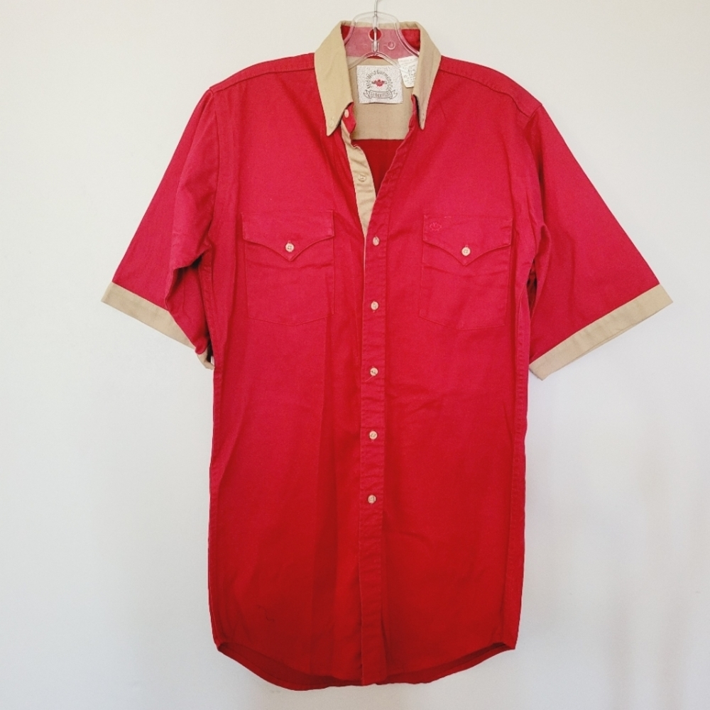 Mid-West Garment Co. Rodeo Cowboy Farm Shirt Mens XS Red Tan